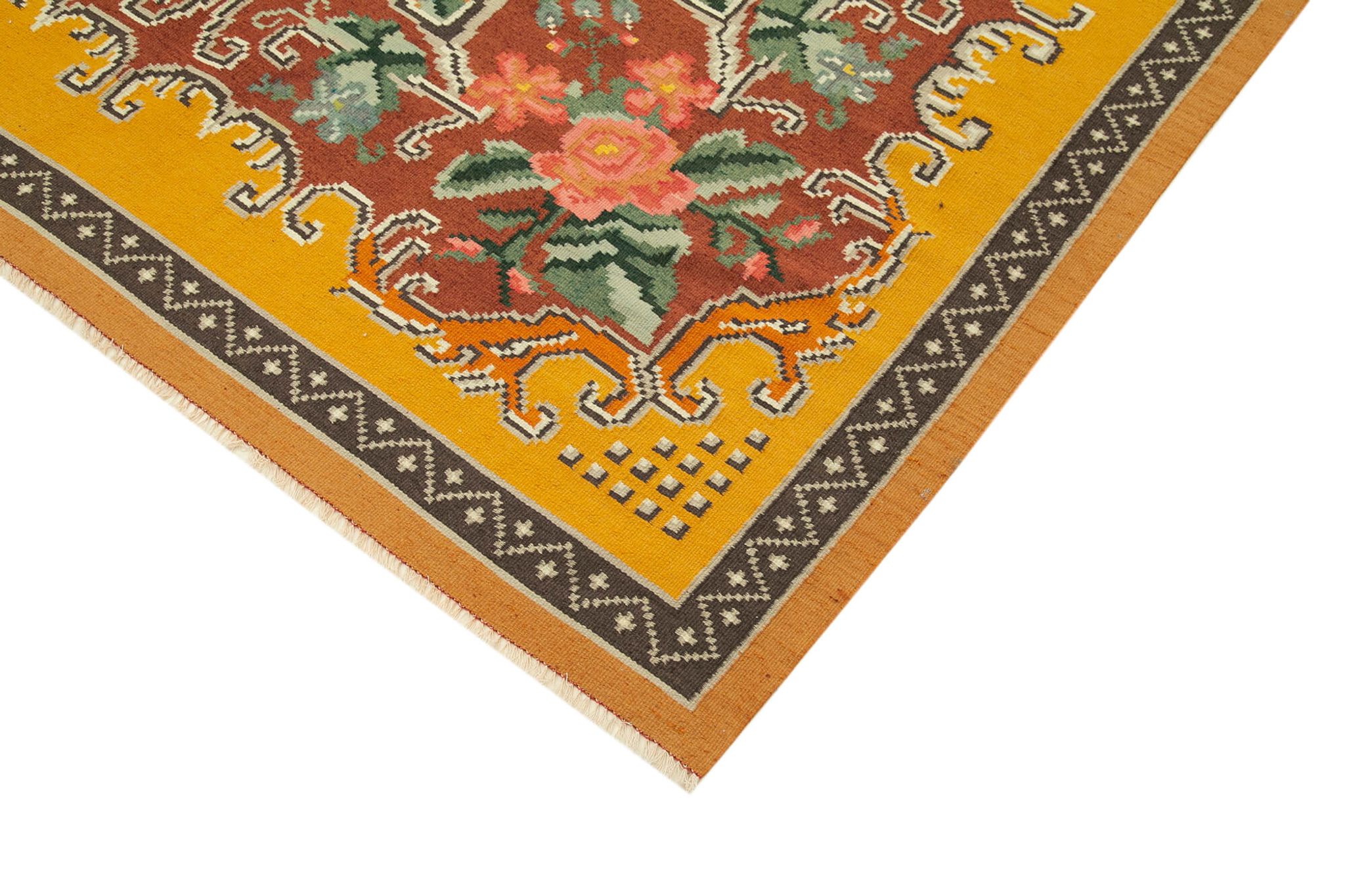 Handmade vintage moldov yellow kilim 197 cm x 291 cm - 23440