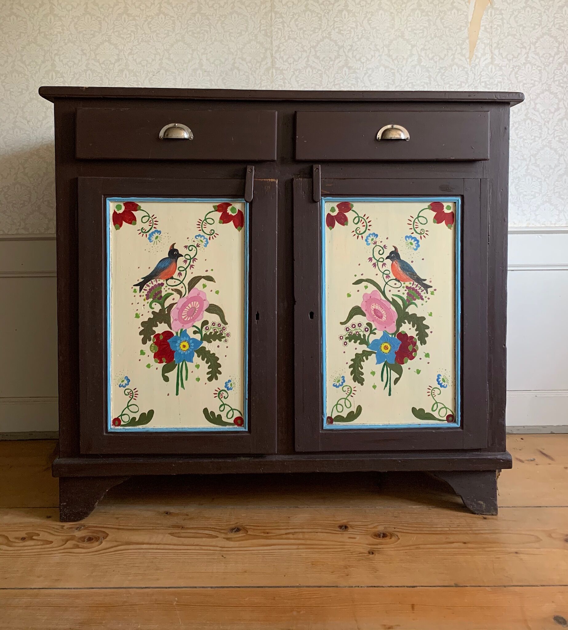 Old Farmers Cabinet painted with floral motives