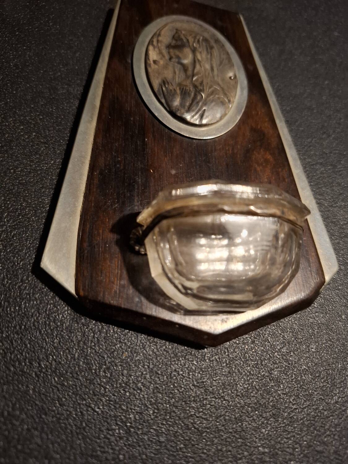 Antique Art Deco holy water font in rosewood