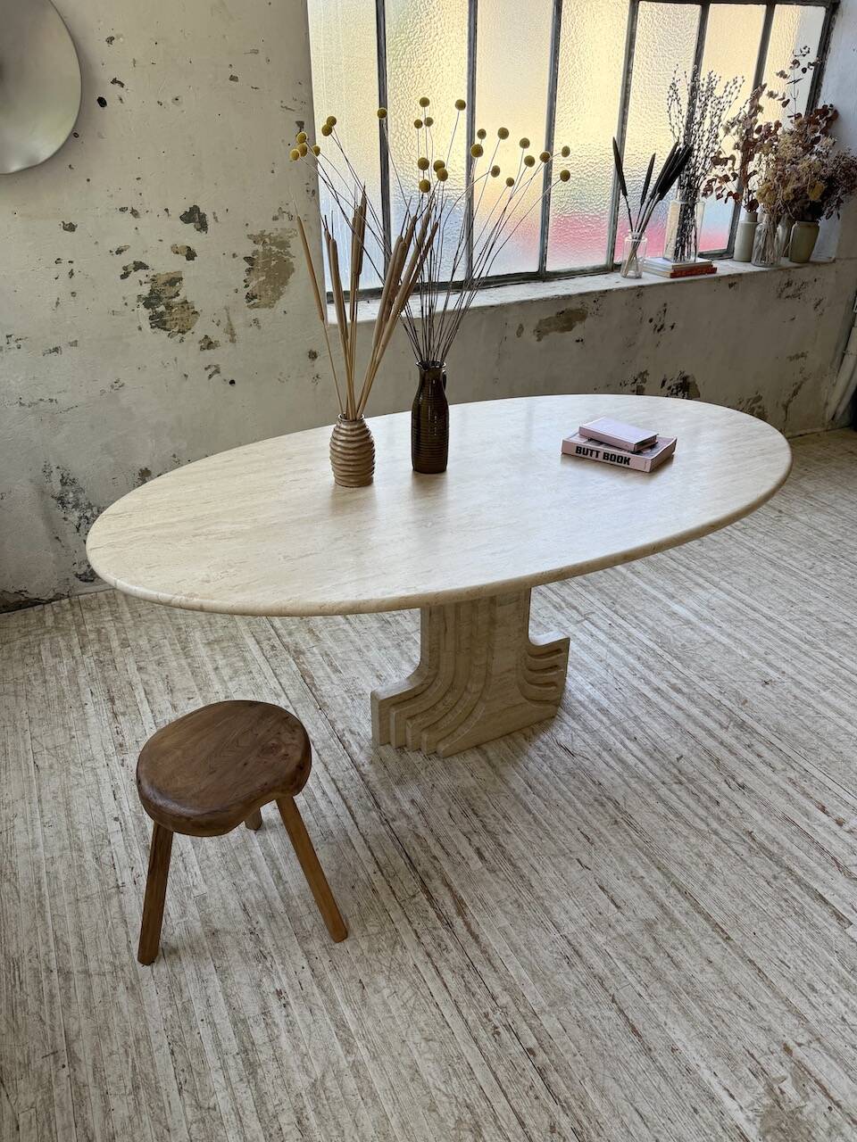 Travertine dining table 1970 Italy Tobia Scarpa