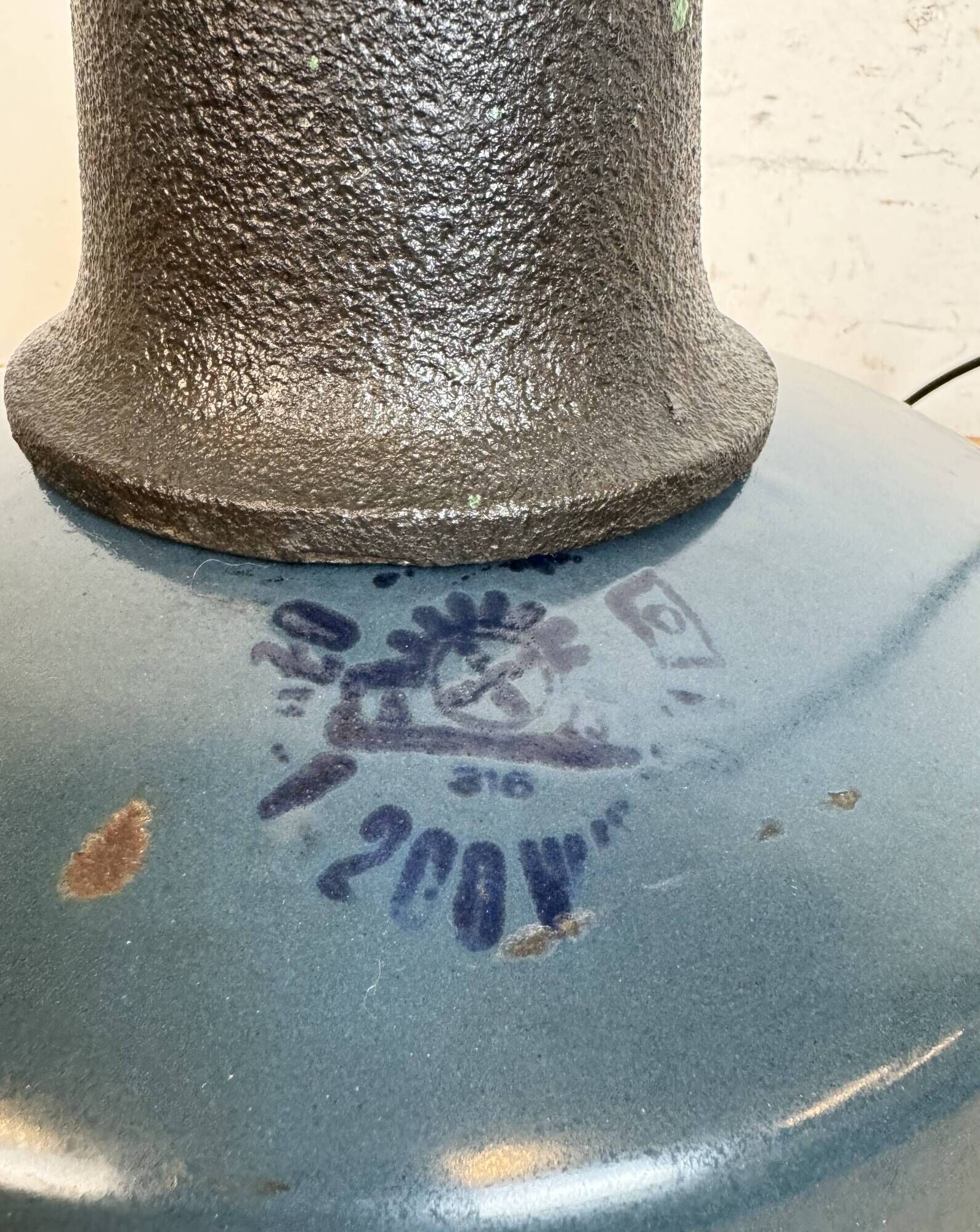 Industrial Blue Enamel Factory Lamp with Cast Iron Top, 1960s