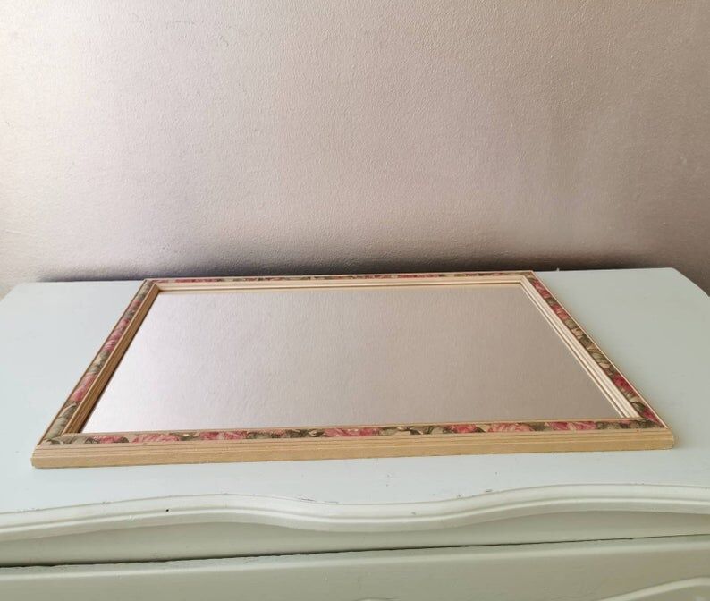 Vintage floral wooden mirror 80s 34x49cm