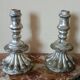 Rare pair of antique silvered terracotta candlesticks from the 17th century.
