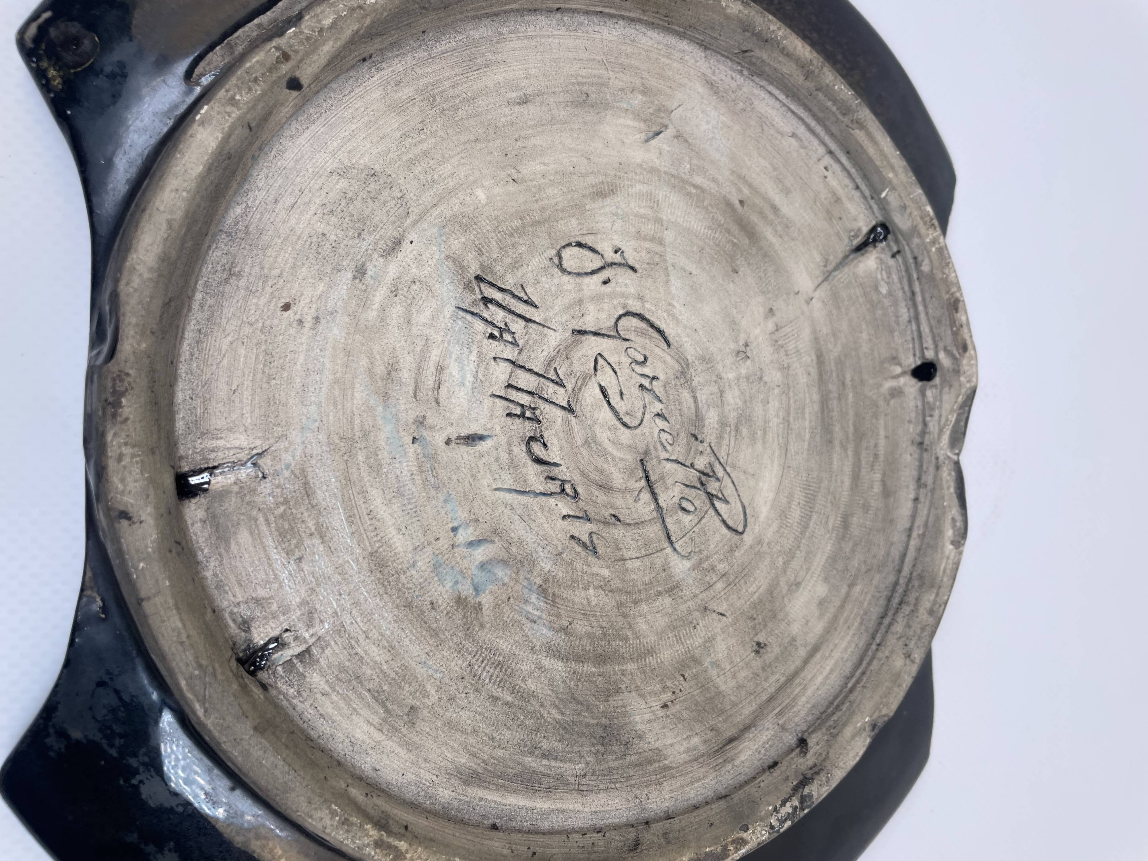 Wall plate signed Jean Gazietto Vallauris from the 50s