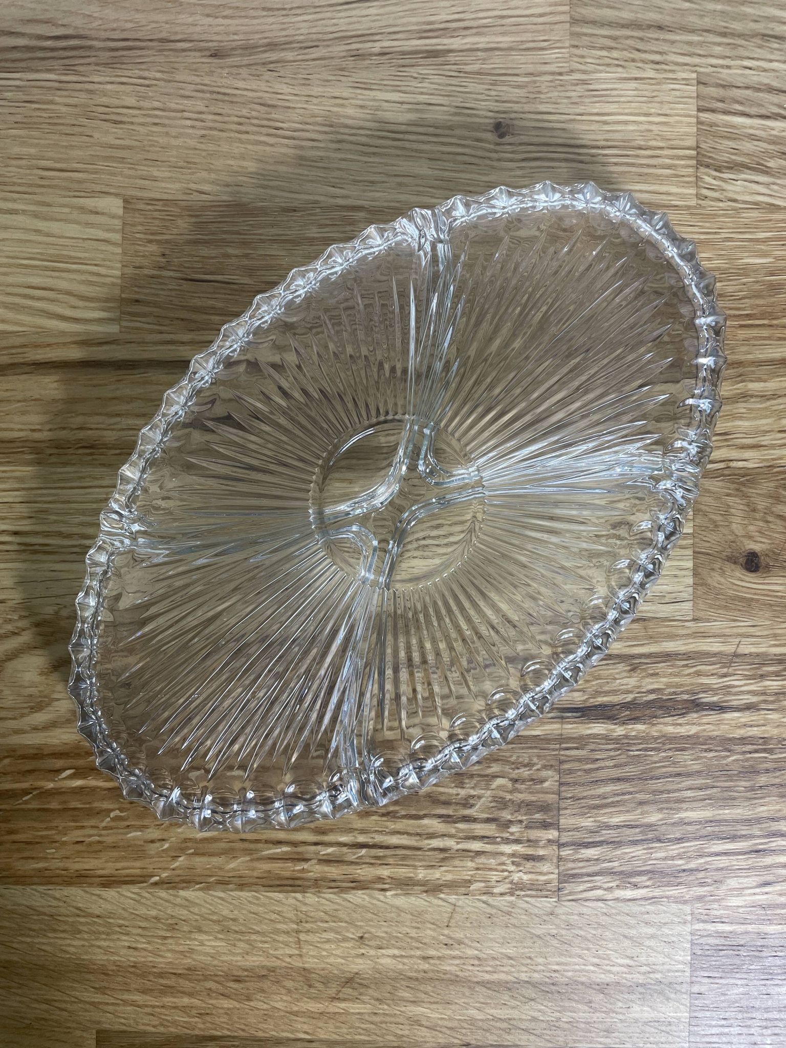 Vintage crystal appetizer tray with geometric pattern