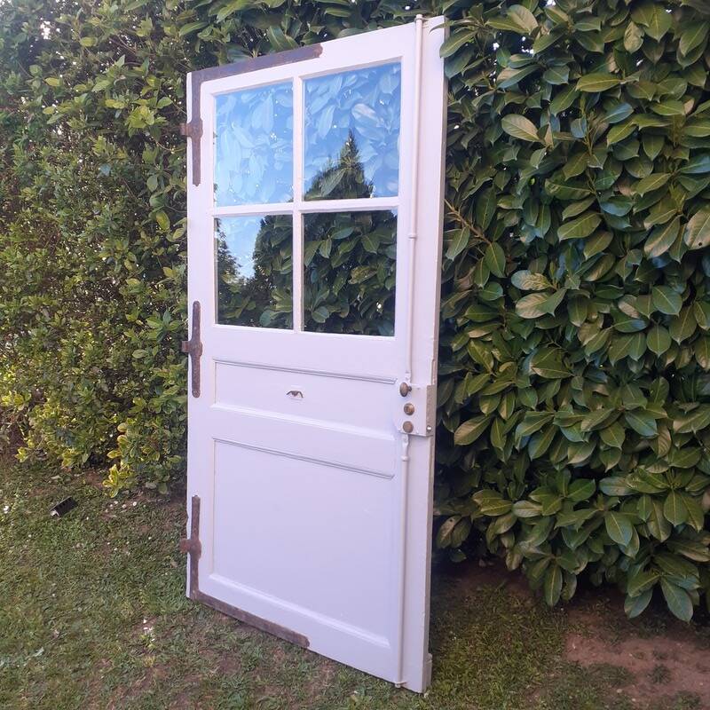 Old oak entrance door with glass H209xL116cm 18th century multi-point lock