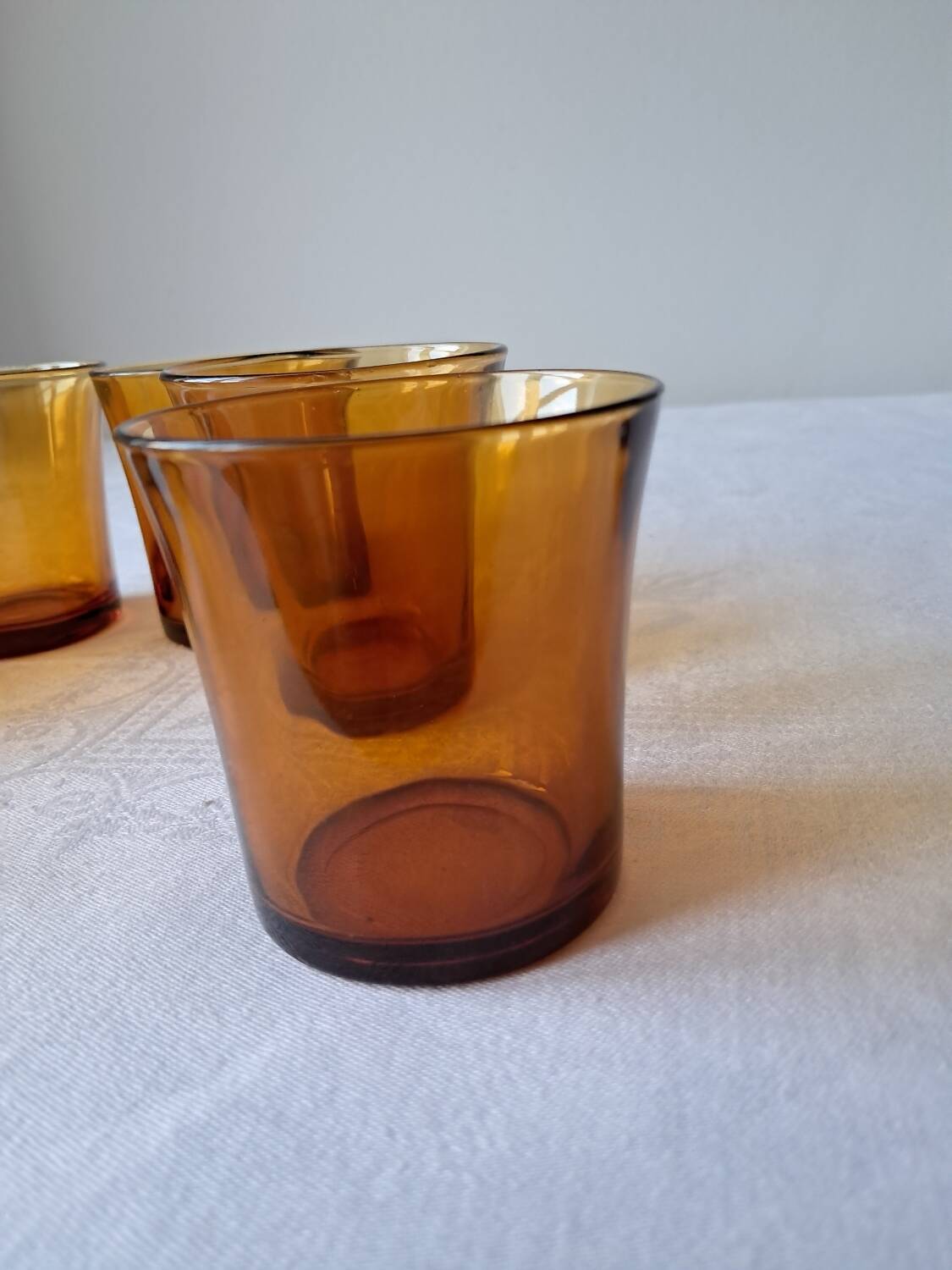 6 Vintage Amber Water Glasses. DURALEX