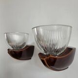 Pair of Art Deco wall lights, ceramic and holophane glass.