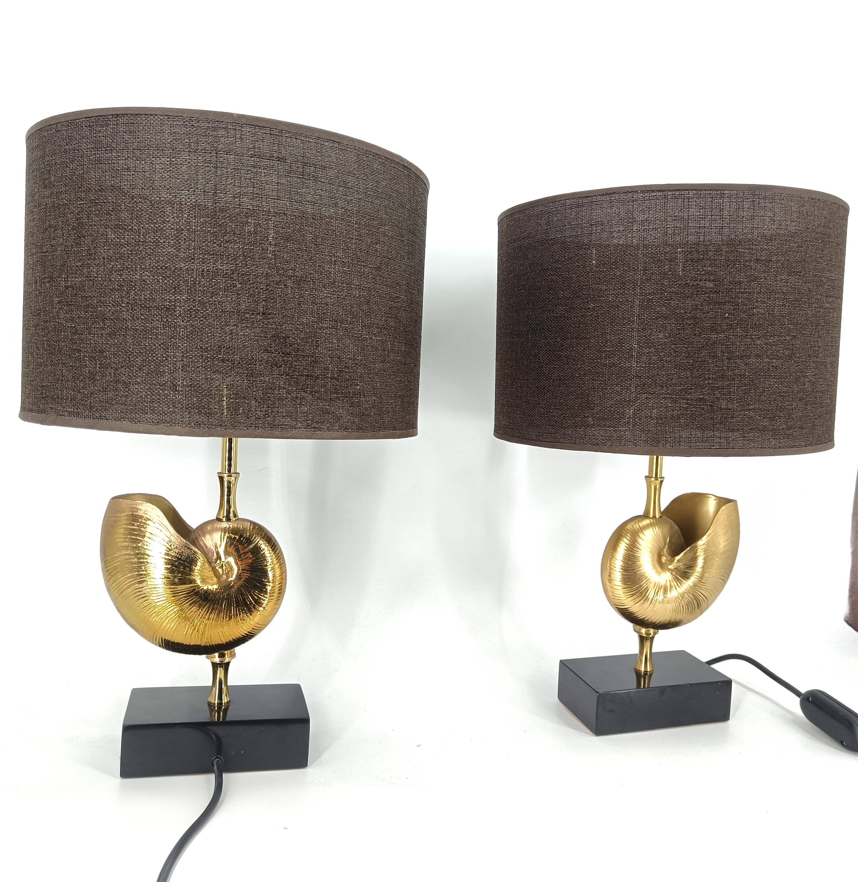 Vintage Brass Nautilus Shell Table Lamps 1970's - France  - set of 2