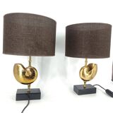 Vintage Brass Nautilus Shell Table Lamps 1970's - France  - set of 2