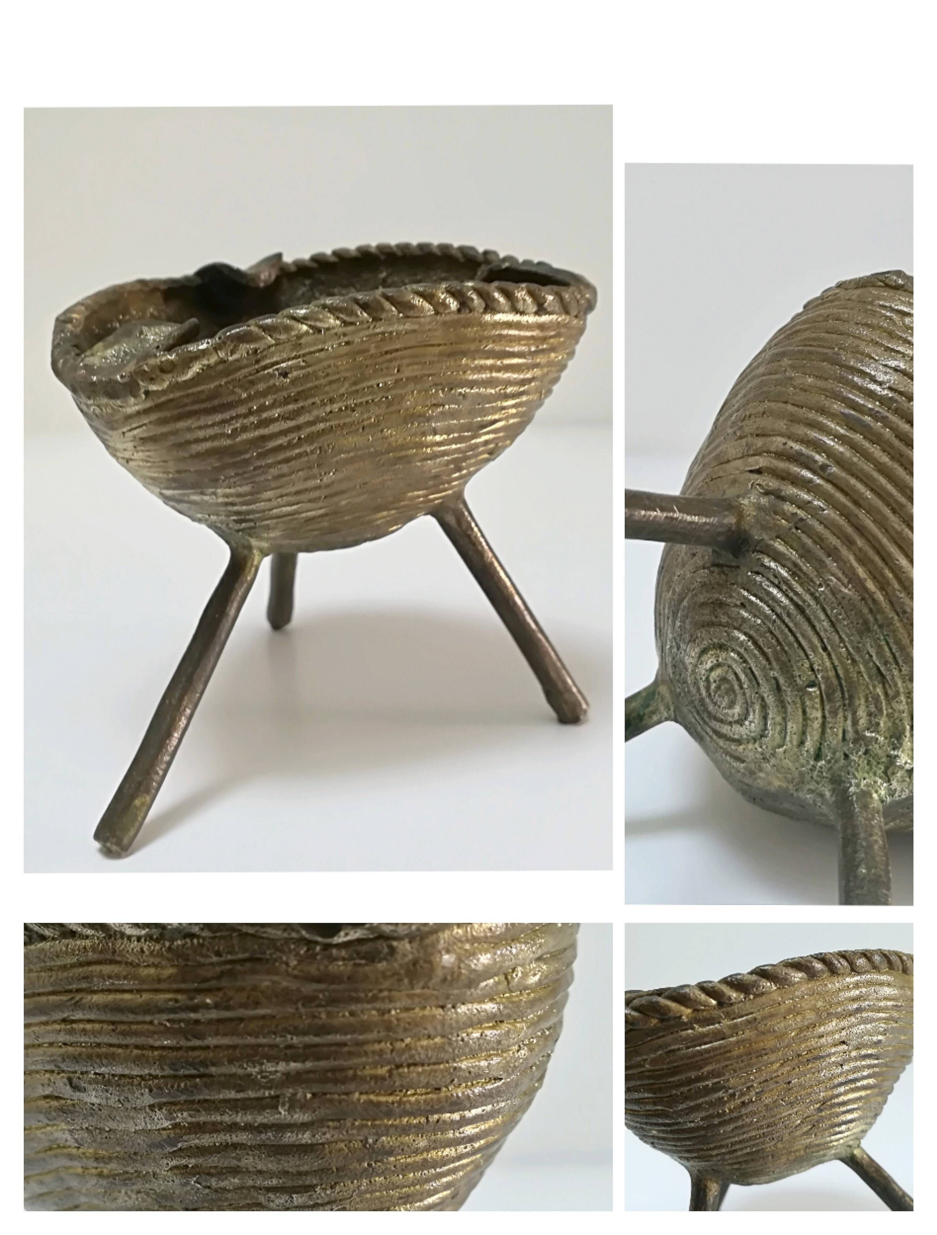 Brutalist ashtray sculptural tripod brass design 60s
