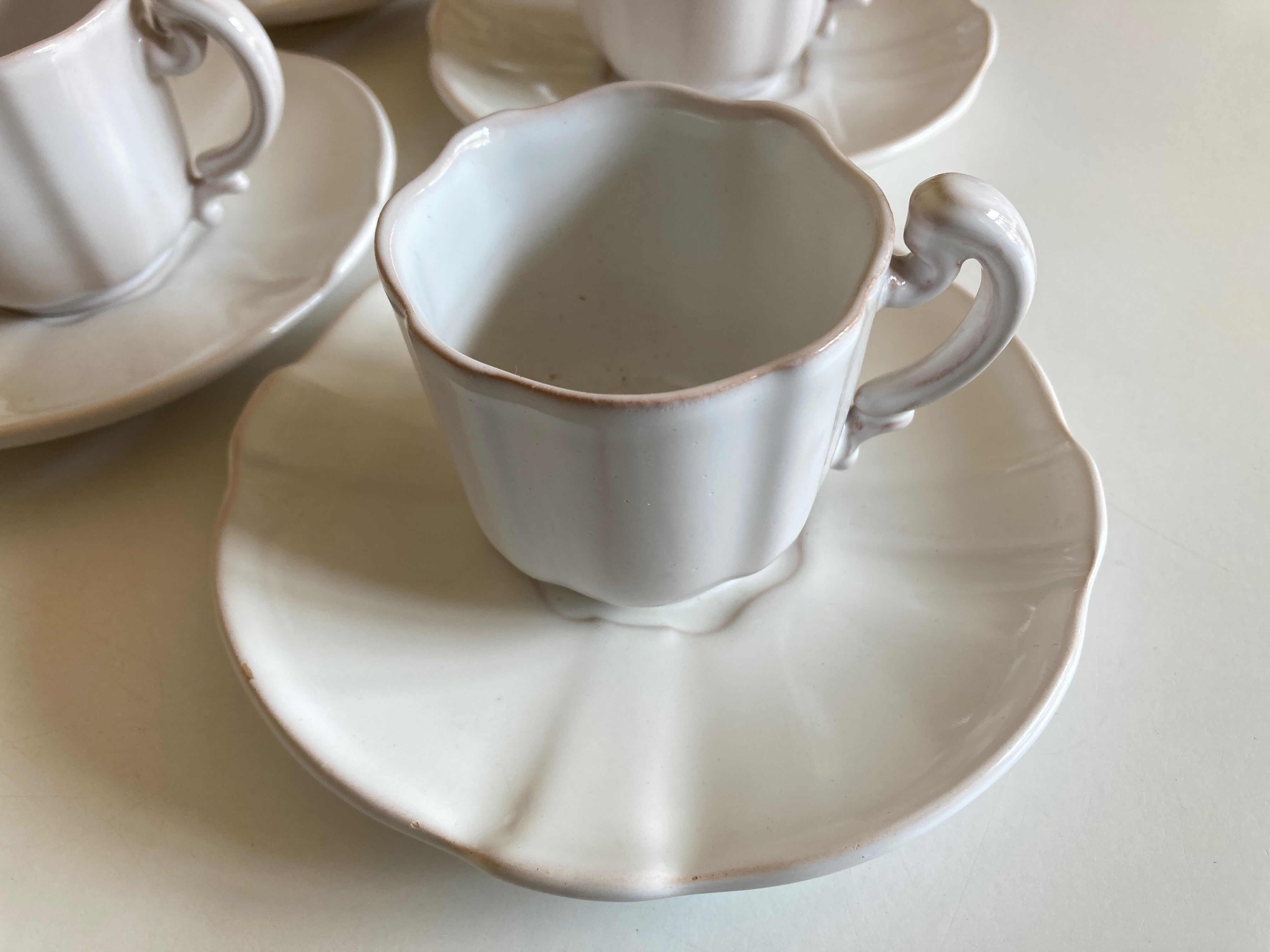 Set of 6 cups in glazed earth with Pierre Motton godrons in Gien 1960