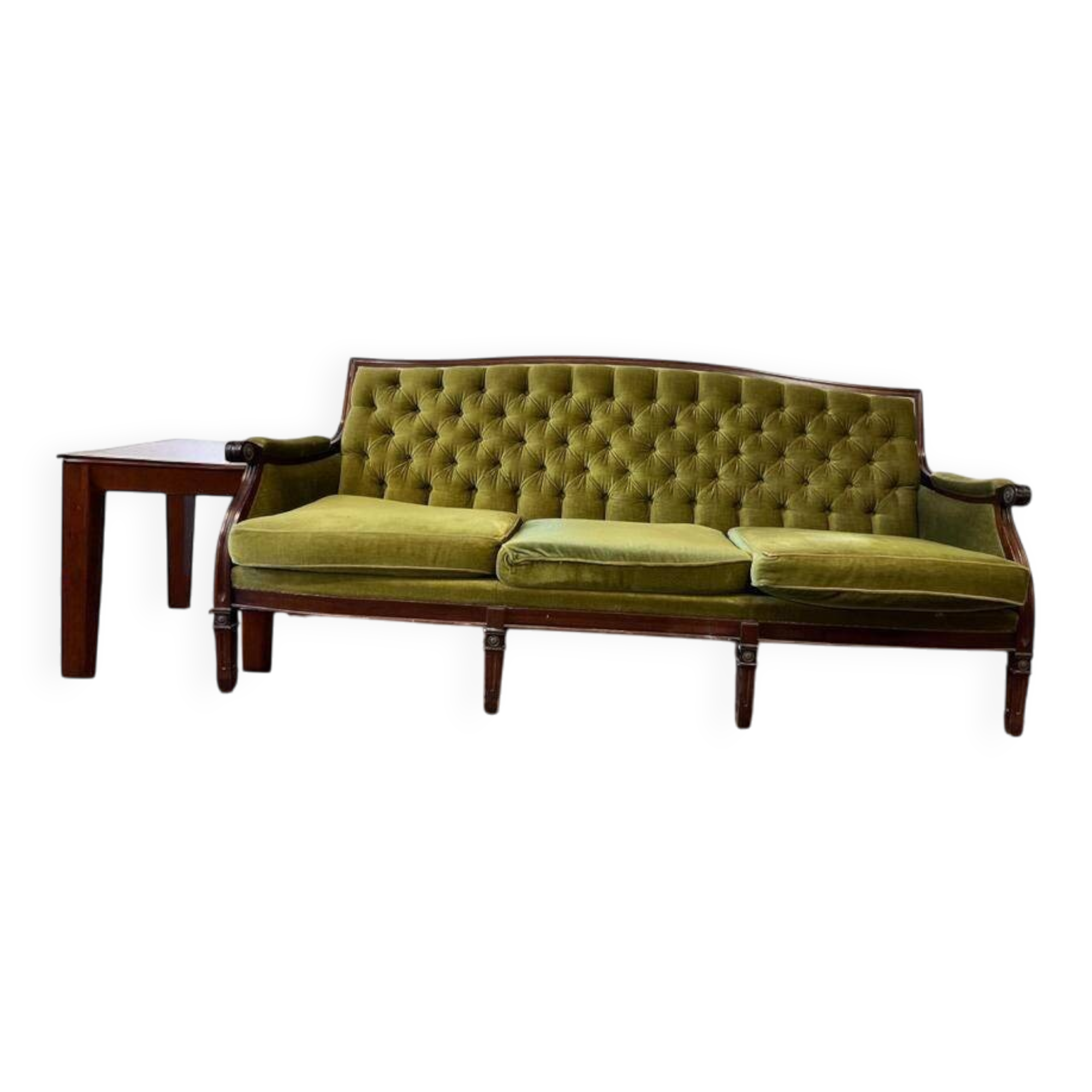 Canapé vintage vert mousse / chesterfield / canapé