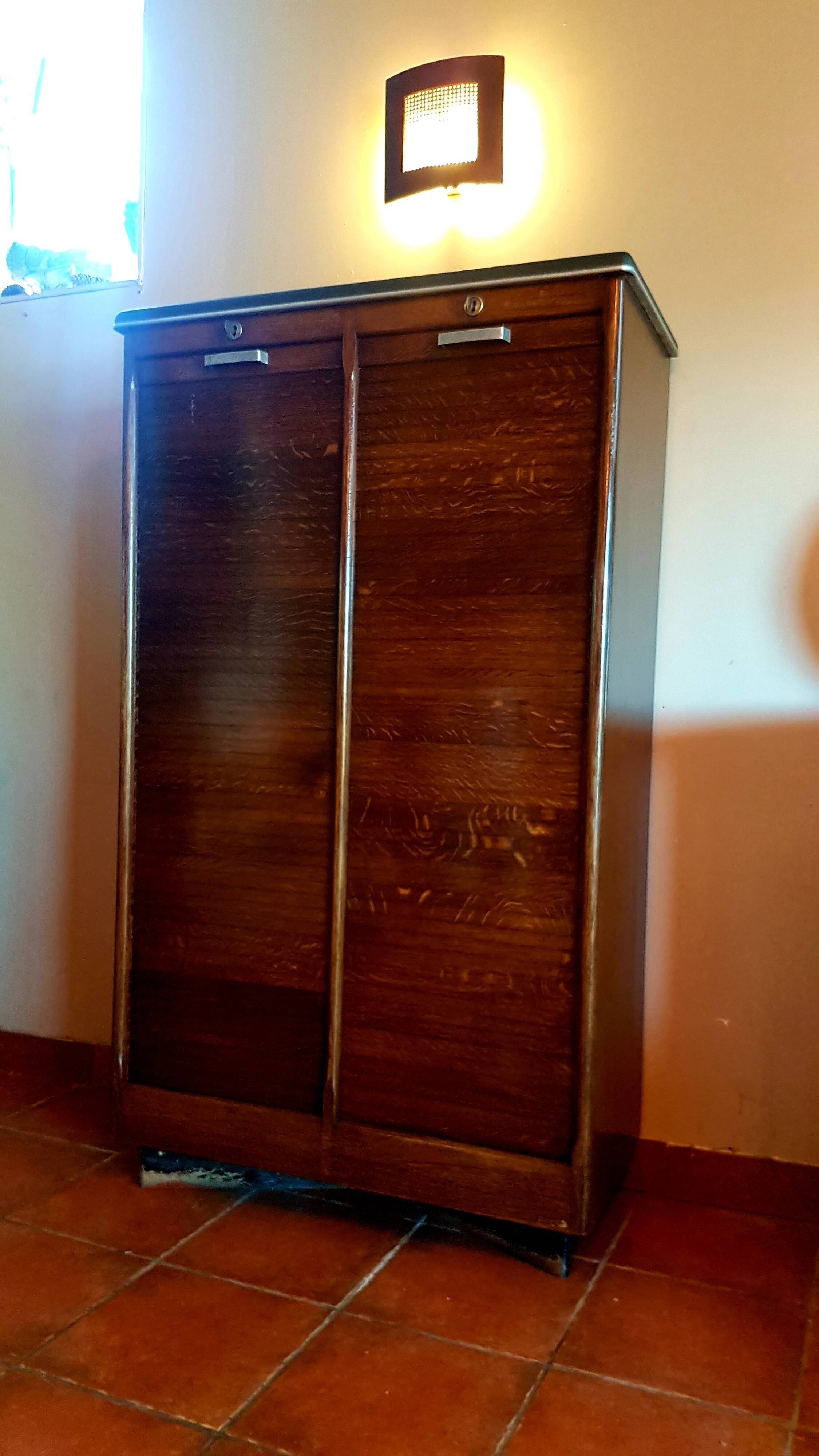 Meuble classeur rideau burwood bois et cuir