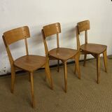 Set of 3 vintage wooden bistro chairs