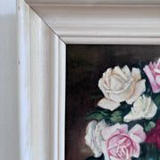 Vintage original floral rose oil painting, signed flower art
