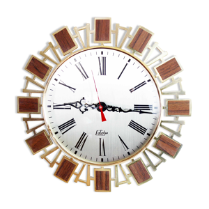 Horloge murale Catelya laiton et teck