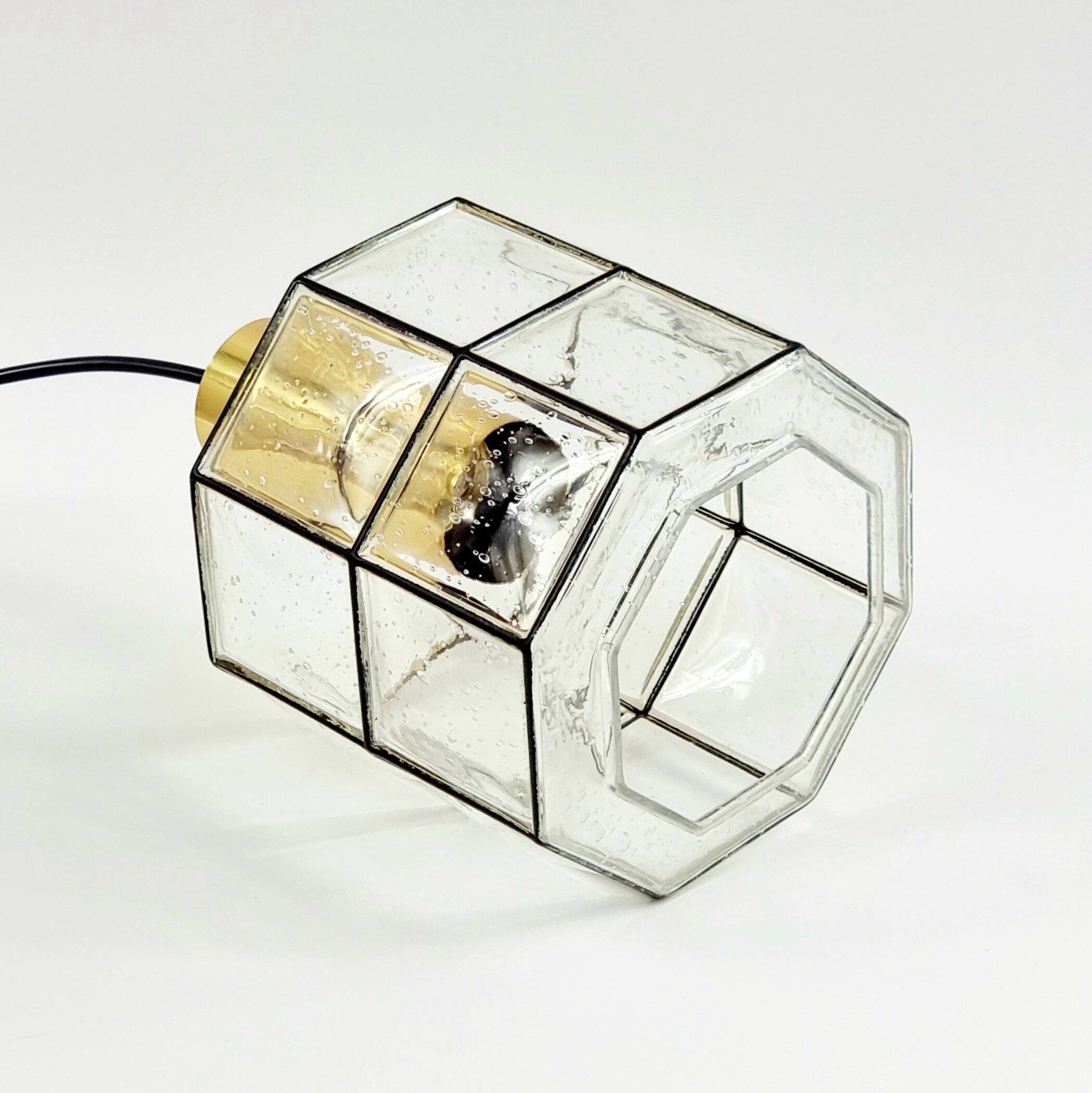 Mid Century Glass & Brass Ceiling Light From Limburg, Germany, 1960s