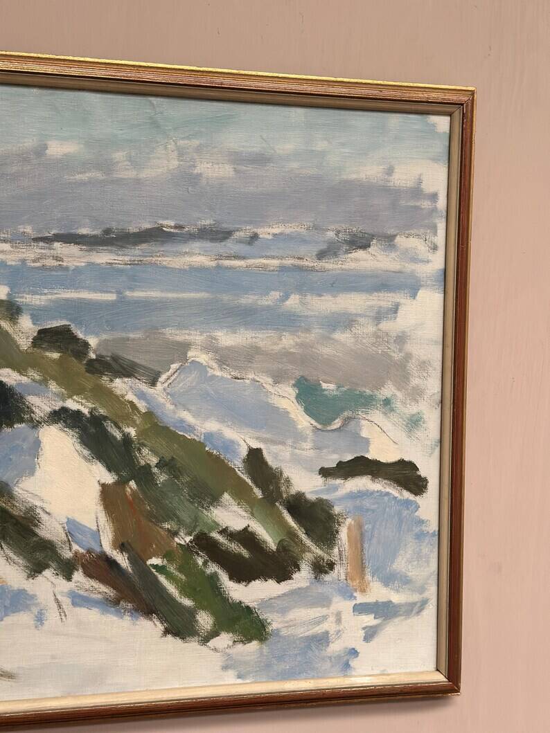 Original Swedish Oil on Canvas – "Winter Landscape" by FMK – Dated 1943 – Vintage and Framed – 78 × 60 cm (30.7" × 23.6")
