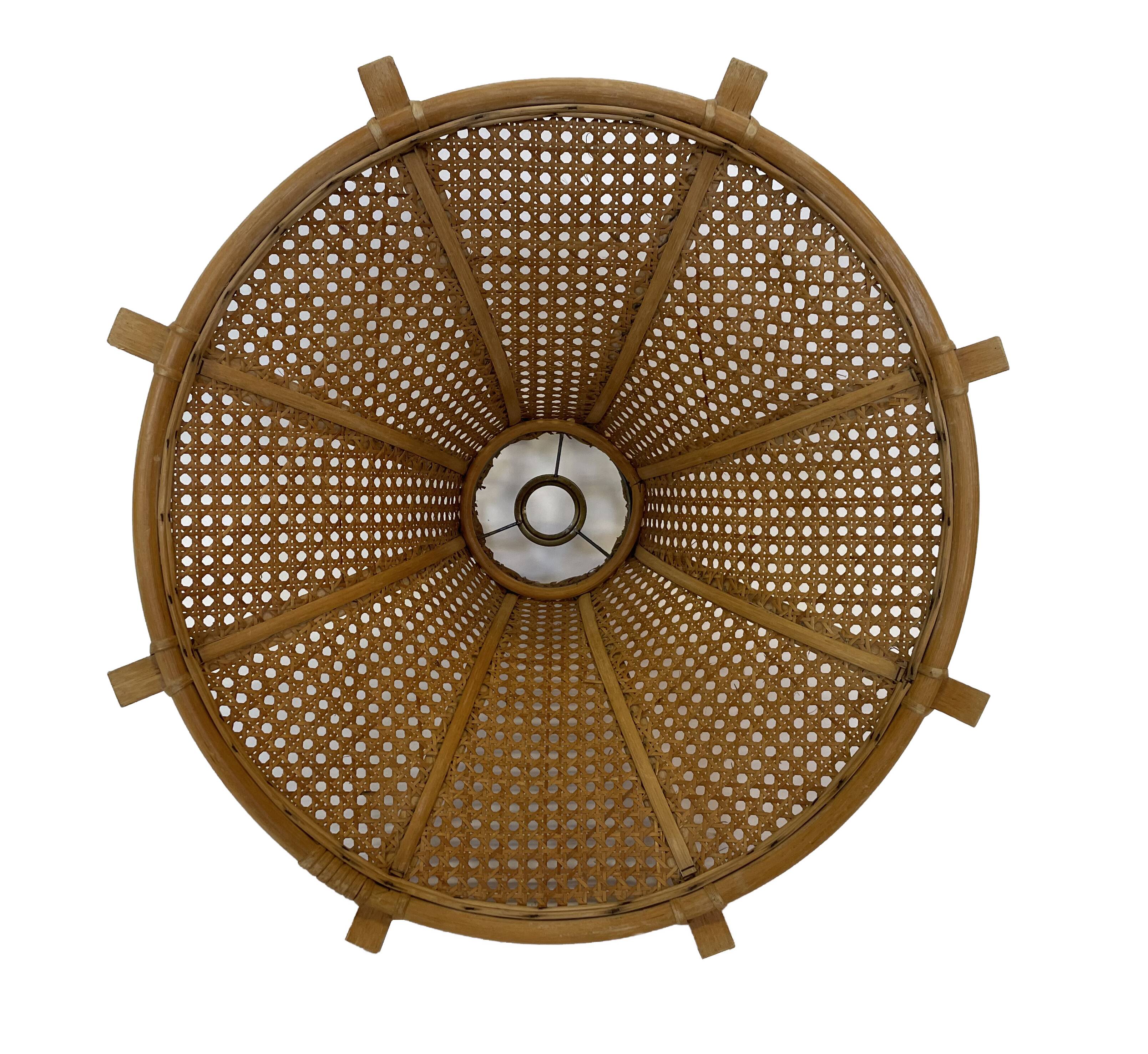 Vintage lampshade hanging lamp rattan and webbing 70s boho design minimalist