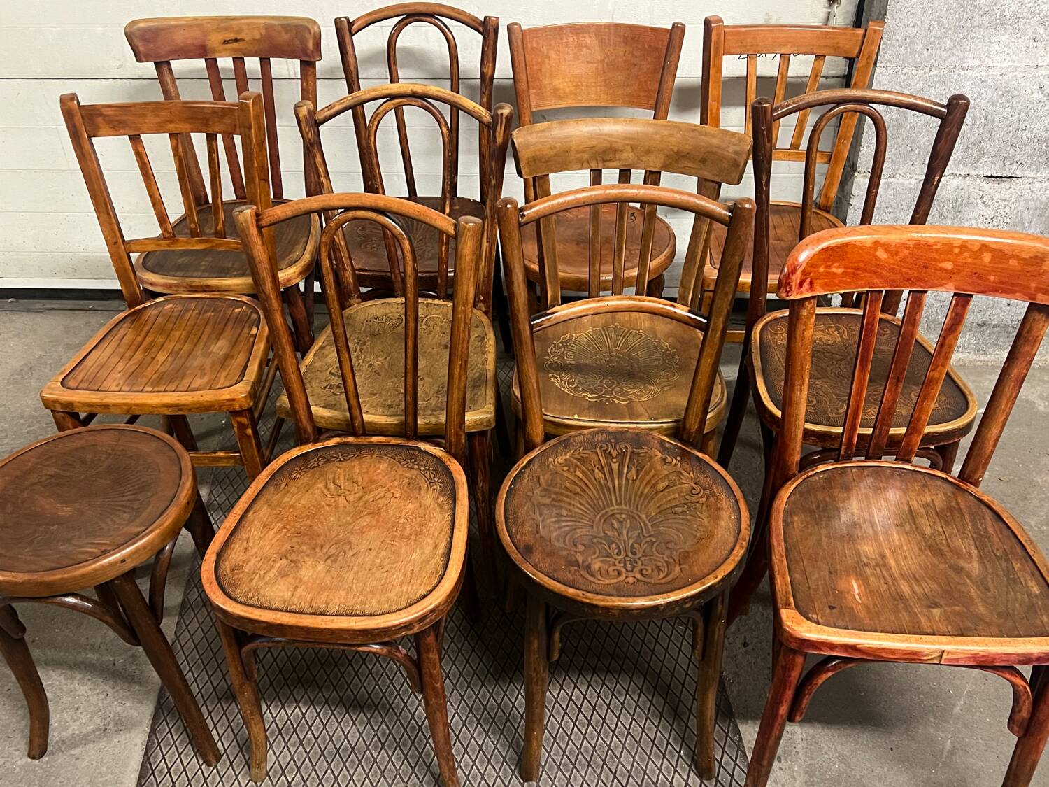 11 antique bistro chairs and a stool (thonet/Fischel/Baumann)