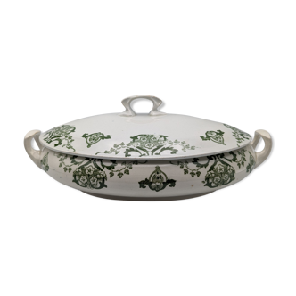vegetable serving dish tureen earthenware English floral green decoration