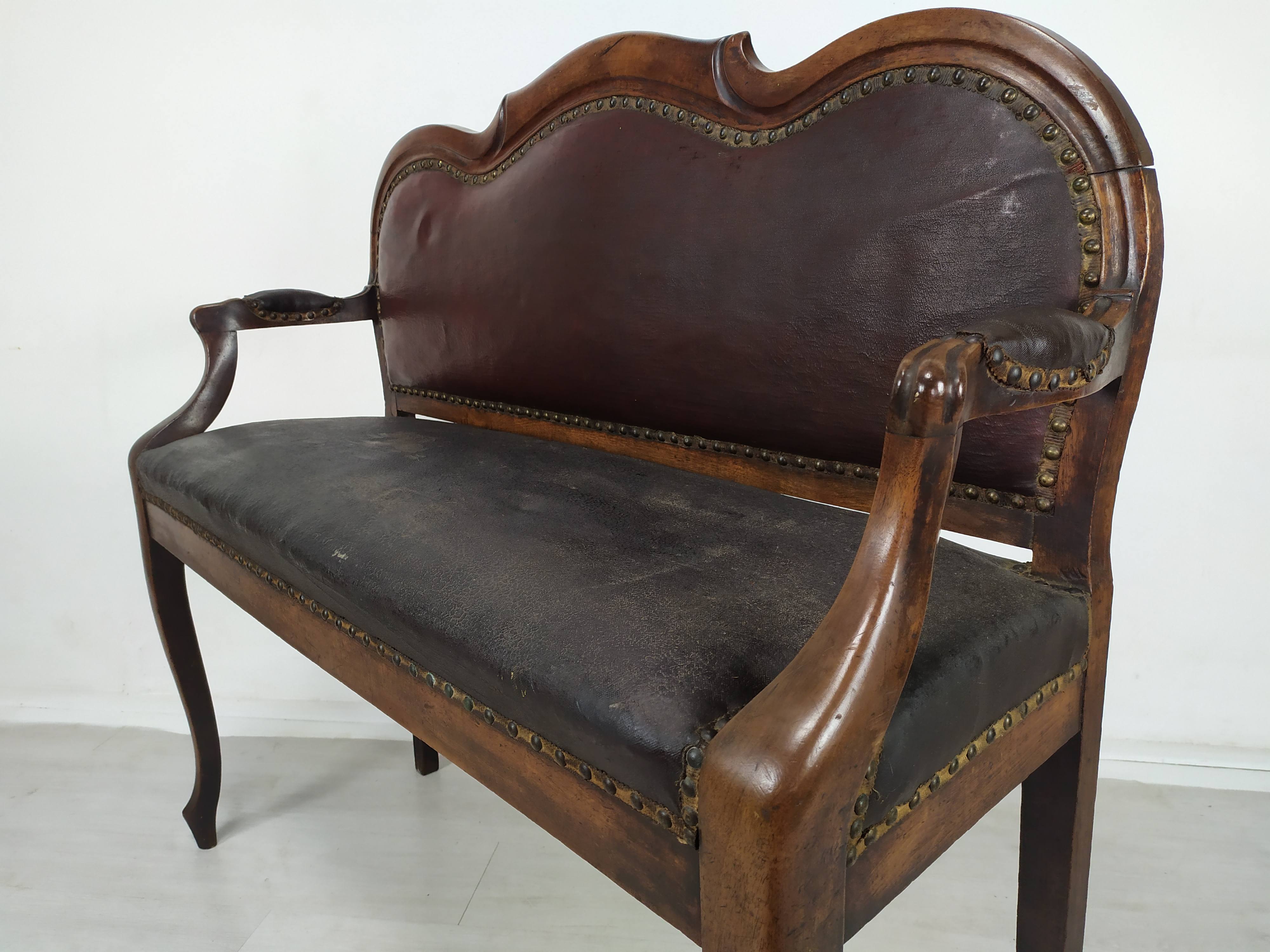Leather bistro bench