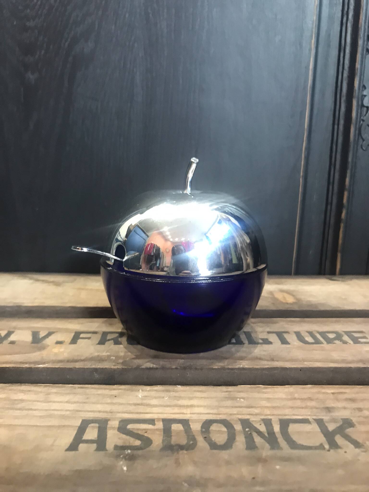Vintage apple sugar bowl / jam bowl with spoon