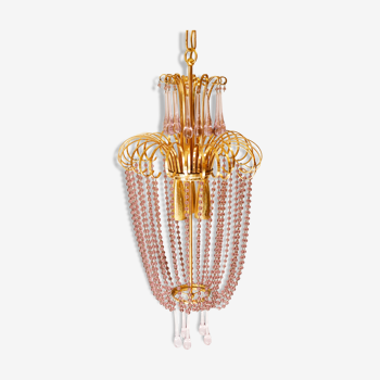 Lustre 50's perles et gouttes de verre mauve