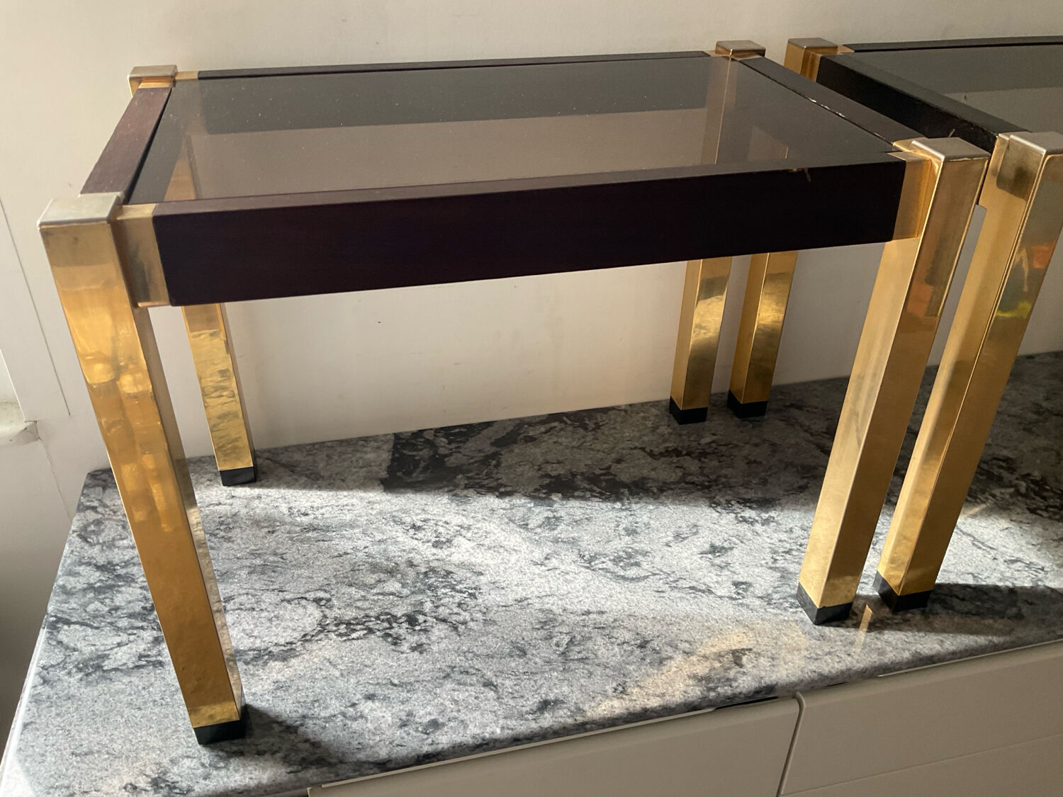 Pair of Hollywood Regency style side tables