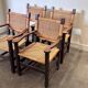 Pair of custom made oak and rattan armchairs, France, 1940s