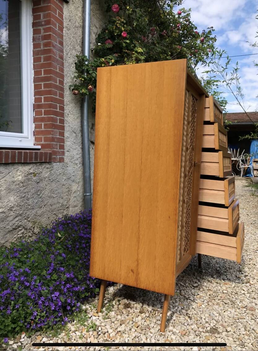 Commode bois et rotin 1/2 armoire