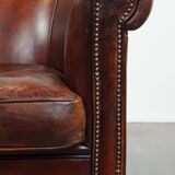 Sheepskin Leather Club Chair in a Cognac Tone