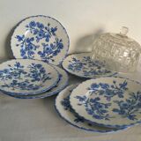 6 assiettes à dessert, motif bleu vaisselle ancienne