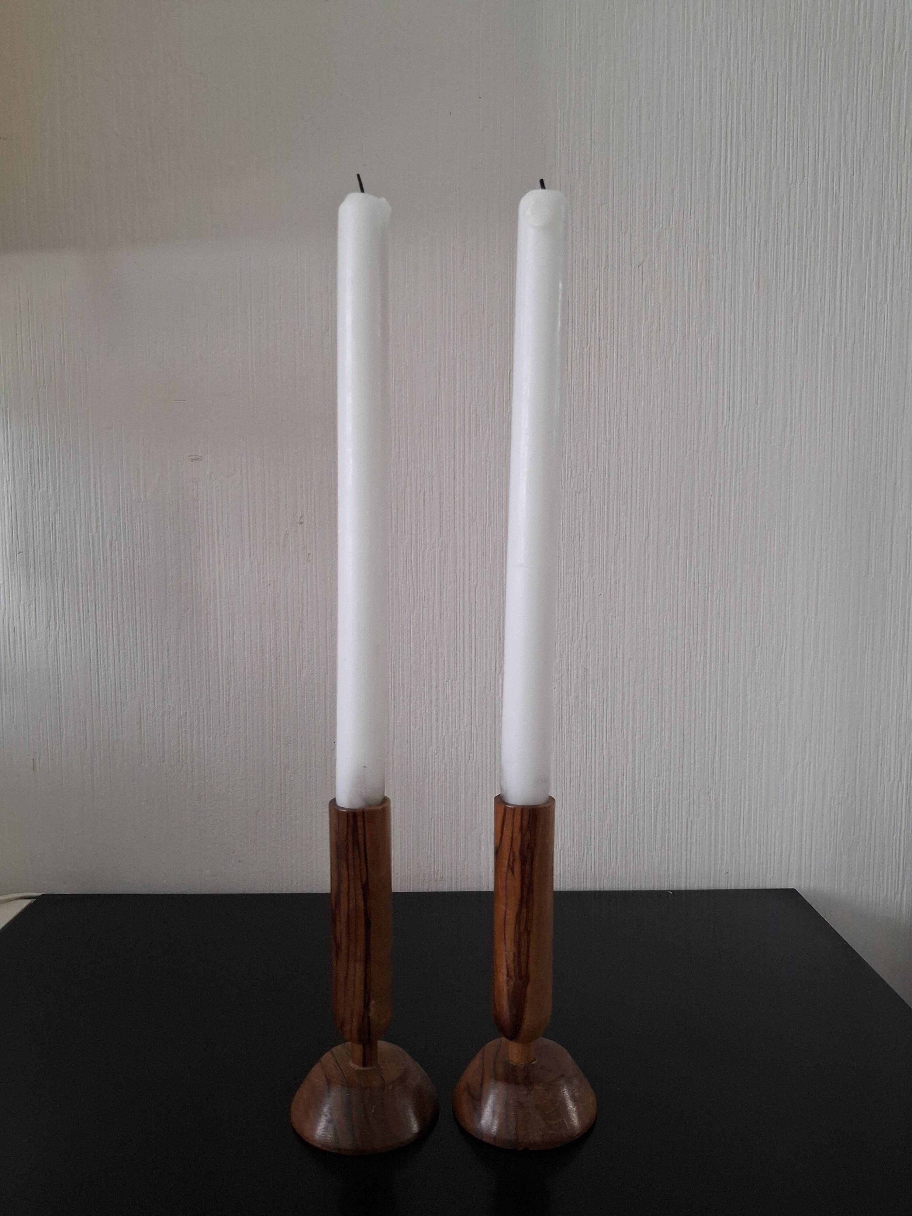 Pair of olive wood candlesticks Maison Ma Yafith
