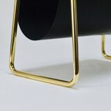 Carl Auböck II Midcentury magazine rack, brass and black leather, vintage, Austria