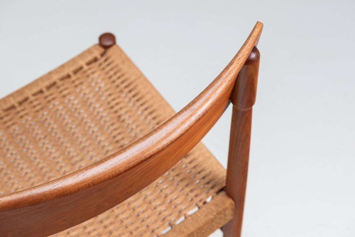 Set of four Danish dining chairs in teak and paper cord, Denmark, 1960