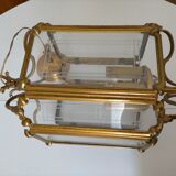 Hexagonal carved glass metal lantern in very good condition