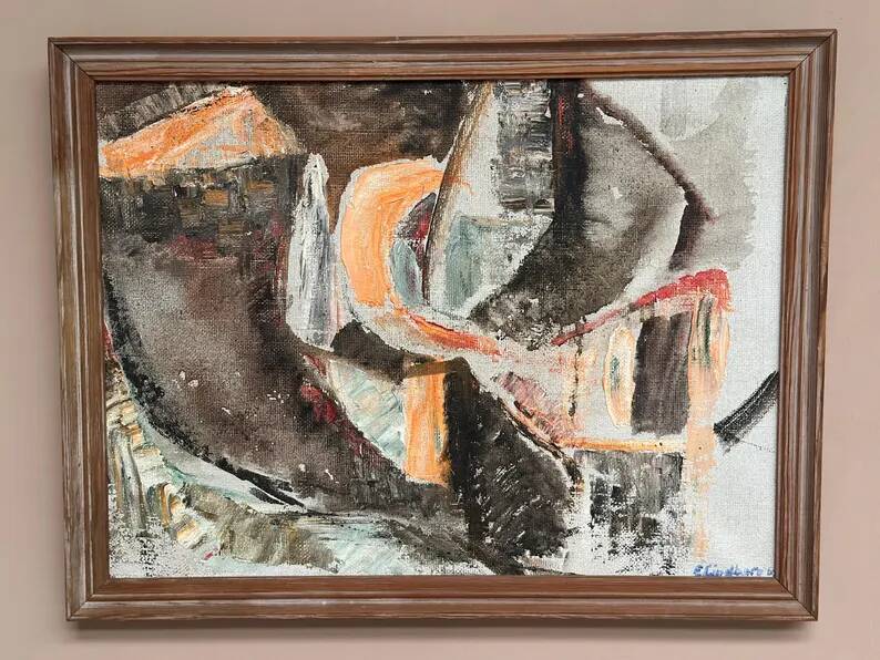 Swedish Original Oil on Canvas – "Abstract Composition" by Eivor Lindberg – 1967 – Signed – Vintage and Framed – 68 × 52 cm (26.8 in × 20.5 in)