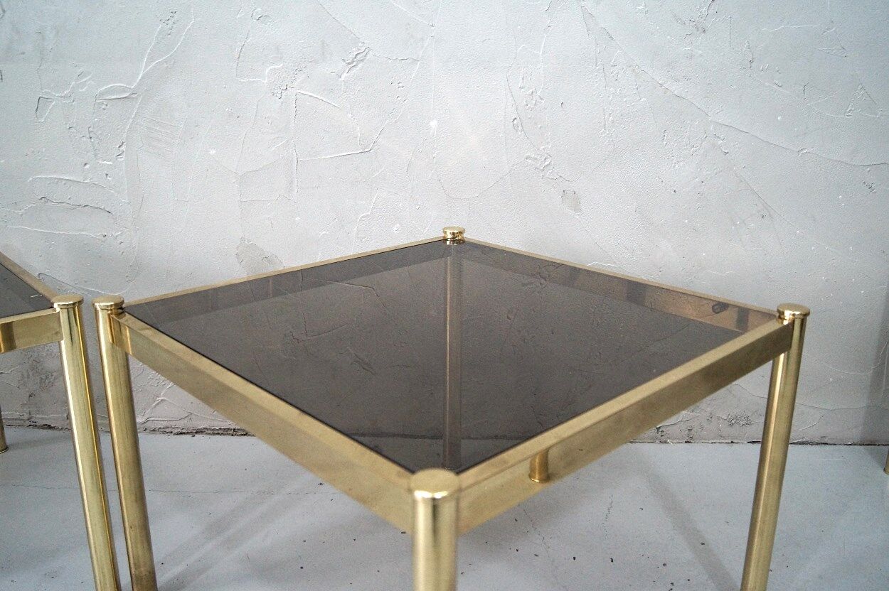 Set of 3 Italian minimalist brass coffee tables, 1970s