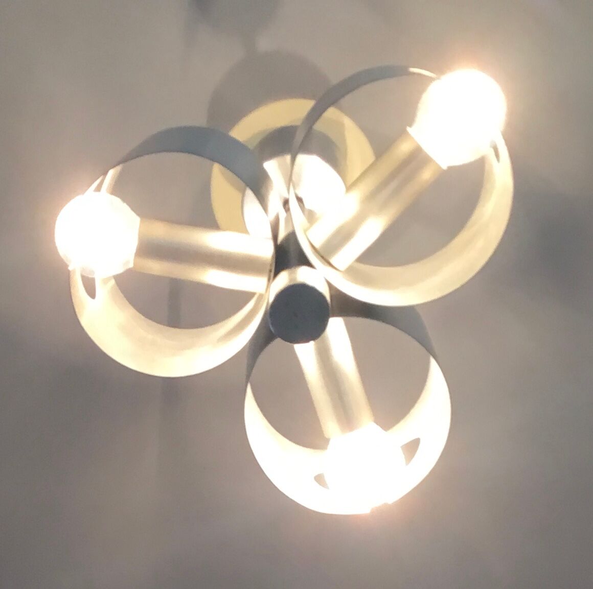 Space-age chandelier with 3 lights, brushed aluminium, 1970 design.