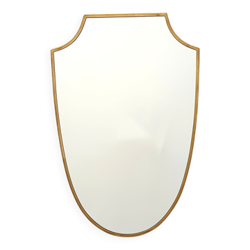 Mid-Century Modern Vintage Wall Mirror in Brass and Wood, Italy 1960s