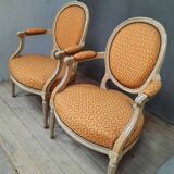 Pair of Louis XVI style medallion armchairs