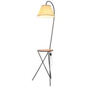 Mid-Century black floor lamp, wood and fabric with integrated table, 1950s