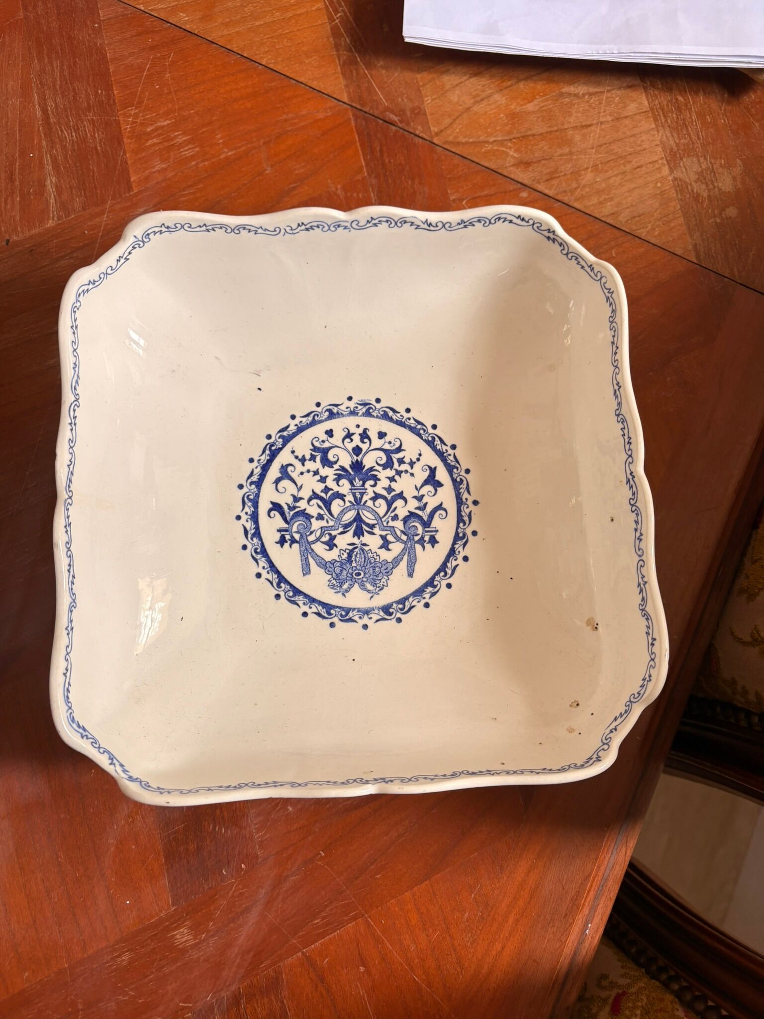 Old Dish Basket Vegetable Dish Earthenware Gien Rouen Renaissance Blue Model