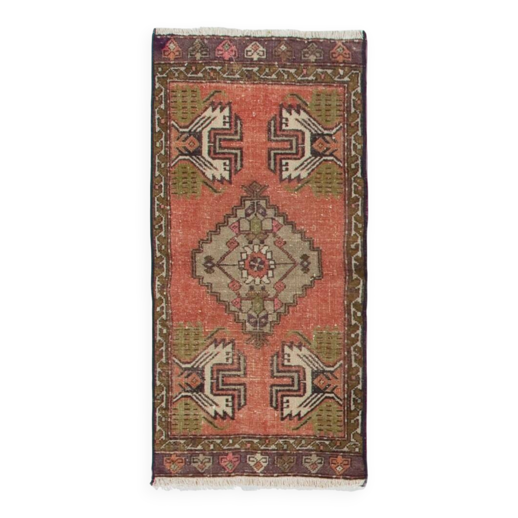 Hand-knotted Small Rug. Vintage Doormat. Turkish Seat Cover. Entryway Rug. Kitchen Mat. Bath Mat