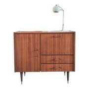 Small renovated vintage sideboard, 1950s-60s in dark wood veneer.