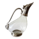 Ewer, decanter in silver-plated metal and glass