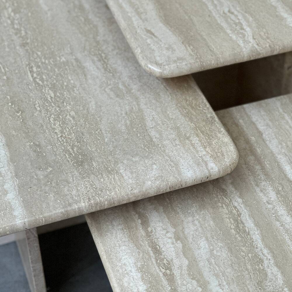 Set of three Italian travertine nesting / side tables, 1970s–1980s