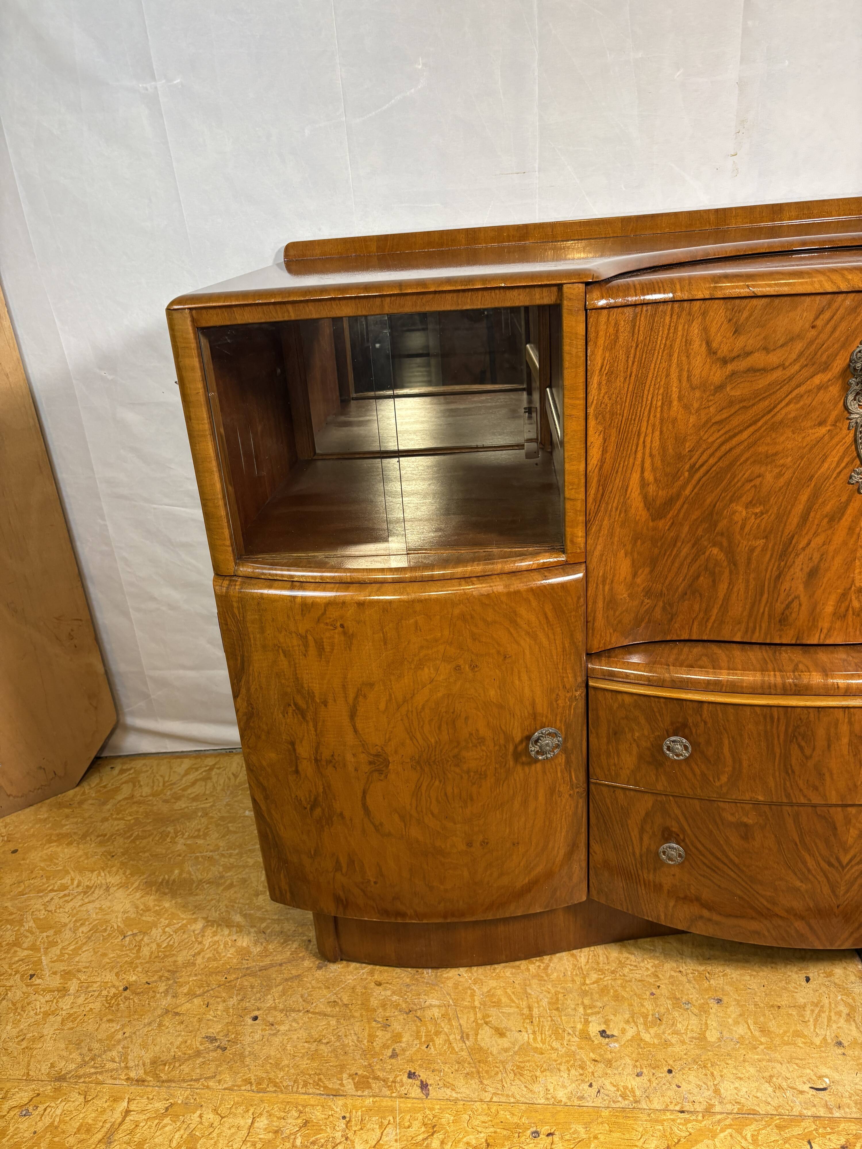 Art Deco Vintage Burr Walnut Cocktail Cabinet Sideboard Beautility1930-1940
